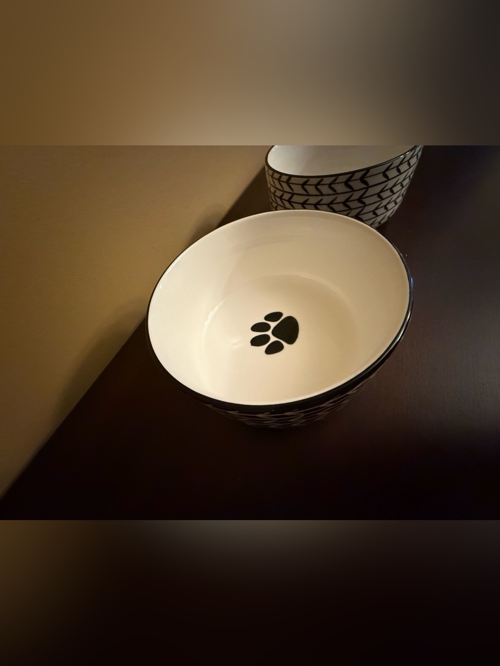 Black & White Paw-Print Stoneware Ceramic Dog Bowl Set cleaned and sanitized. - Picture 13 of 17